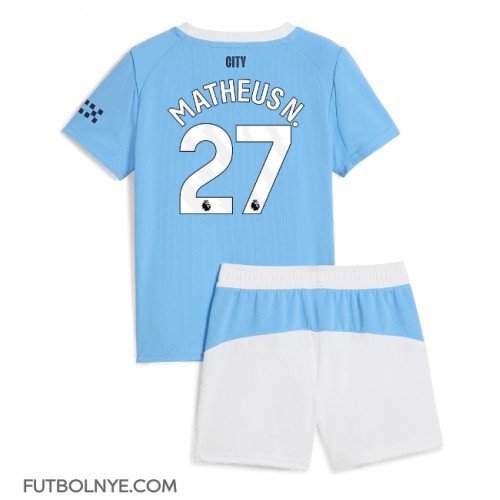 Camiseta Manchester City Matheus Nunes #27 Primera Equipación para niños 2025-26 manga corta (+ pantalones cortos)